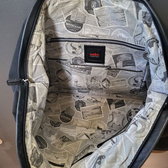 HOBO INTERNATIONAL BLACK NYLON / LEATHER LARGE Shoulder TOTE BAG 18 X 13 - Picture 9 of 12